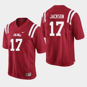 Mens Ole Miss Rebels #17 Jadon Jackson Red Embroidery Jersey 926218-599