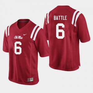Mens Ole Miss #6 Miles Battle Red Stitched Jerseys 813265-388