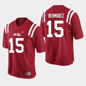 Men's University of Mississippi #15 Derek Bermudez Red Football Jerseys 393123-157