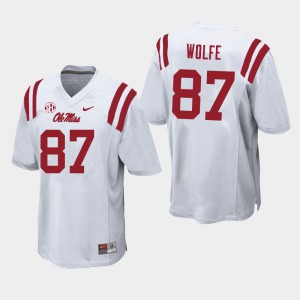 Men's Ole Miss Rebels #87 Hudson Wolfe White Embroidery Jersey 499713-730