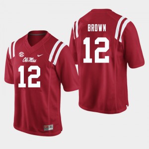 Mens Ole Miss Rebels #12 Jakivuan Brown Red Embroidery Jersey 870337-777