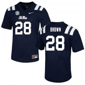 Men's Ole Miss #28 Markevious Brown Navy Embroidery Jersey 795301-807