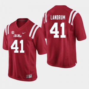 Mens Ole Miss Rebels #41 Solomon Landrum Red Embroidery Jersey 104374-403