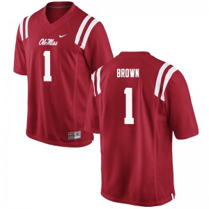 Men's University of Mississippi #1 A.J. Brown Red Embroidery Jersey 145786-713