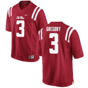 Mens Ole Miss #3 DeMarcus Gregory Red Official Jerseys 280379-649
