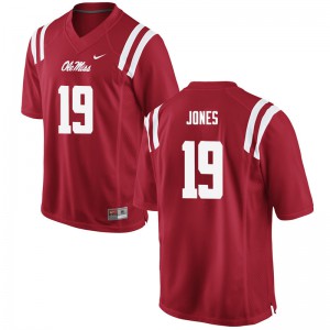 Mens Ole Miss Rebels #19 Derrick Jones Red Alumni Jersey 253920-986