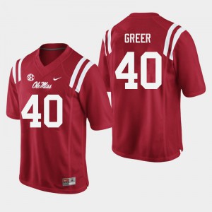 Mens University of Mississippi #40 Jack Greer Red Stitched Jerseys 953266-611