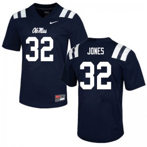 Men Rebels #32 Jacquez Jones Navy Football Jersey 750107-592
