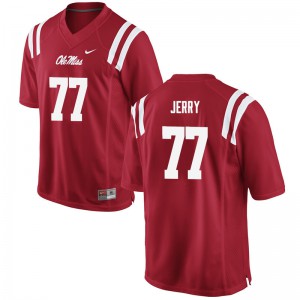 Mens Ole Miss #77 John Jerry Red Official Jerseys 571570-478