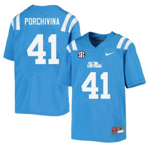 Men's University of Mississippi #41 John Porchivina Powder Blue NCAA Jerseys 798864-894