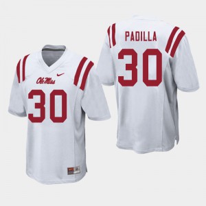 Men's University of Mississippi #30 Mario Padilla White Official Jersey 203789-917
