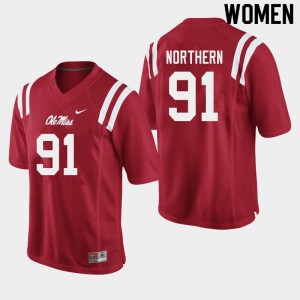 Women's University of Mississippi #91 Hal Northern Red University Jersey 954371-937