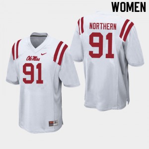 Womens Ole Miss Rebels #91 Hal Northern White Embroidery Jersey 404389-624
