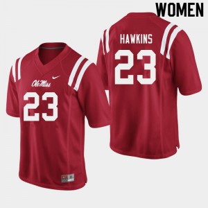 Women's Ole Miss Rebels #23 Jakorey Hawkins Red Player Jerseys 598045-416