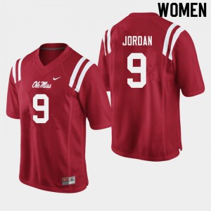 Womens Ole Miss Rebels #9 Jalen Jordan Red Official Jerseys 511857-305