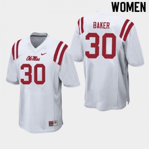 Women University of Mississippi #30 Zikerrion Baker White Official Jerseys 132943-234