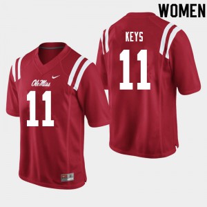Women Rebels #11 Austin Keys Red Football Jerseys 257100-318