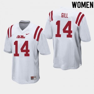 Women's Ole Miss #14 Daylen Gill White Embroidery Jersey 309535-192