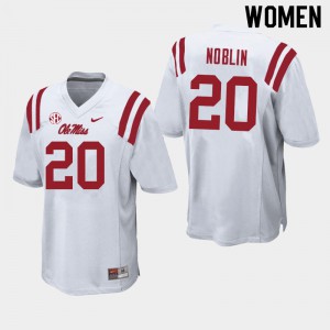 Women's University of Mississippi #20 Blake Noblin White Stitch Jerseys 886868-316