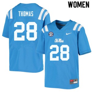 Women University of Mississippi #28 Damarcus Thomas Powder Blue Stitched Jerseys 292126-528