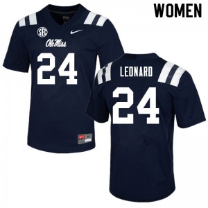 Womens University of Mississippi #24 Deane Leonard Navy Football Jerseys 374843-304