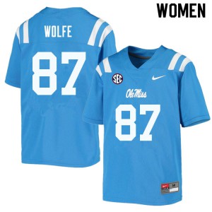 Womens Ole Miss #87 Hudson Wolfe Powder Blue Football Jerseys 319355-204