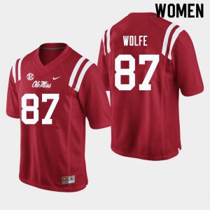 Womens Ole Miss #87 Hudson Wolfe Red Football Jersey 701264-135