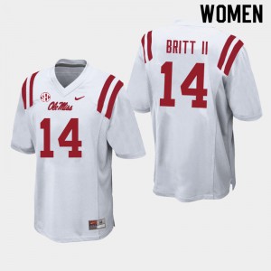 Women University of Mississippi #14 Marc Britt II White Player Jersey 559986-508
