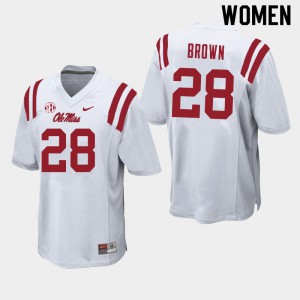 Women's University of Mississippi #28 Markevious Brown White Embroidery Jerseys 777436-743