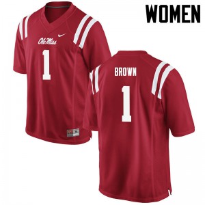 Women's University of Mississippi #1 A.J. Brown Red NCAA Jerseys 884686-894