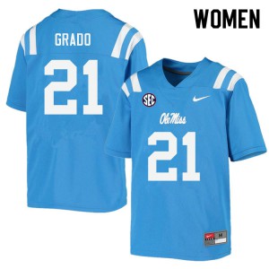 Womens University of Mississippi #21 Alex Grado Powder Blue Stitched Jerseys 761154-249