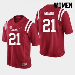 Womens Ole Miss Rebels #21 Alex Grado Red Football Jerseys 116154-677