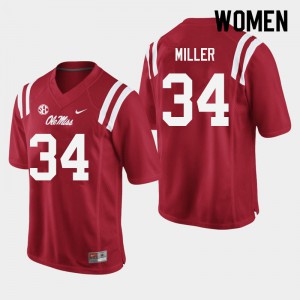 Women's University of Mississippi #34 Bobo Miller Red College Jerseys 551872-241