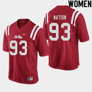 Womens University of Mississippi #93 Cale Nation Red University Jersey 813471-244