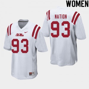 Women's University of Mississippi #93 Cale Nation White Stitched Jerseys 646219-704