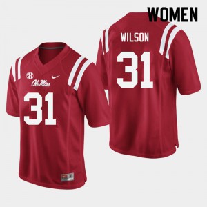 Womens Ole Miss Rebels #31 Calvin Wilson Red College Jersey 658559-946