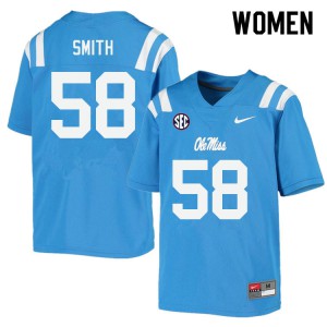Women University of Mississippi #58 Demarcus Smith Powder Blue Stitched Jerseys 459426-607