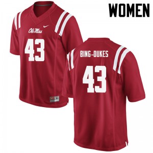 Womens University of Mississippi #43 Detric Bing-Dukes Red Stitch Jerseys 387037-917