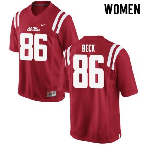 Women's Ole Miss Rebels #86 Drake Beck Red Football Jersey 512348-587