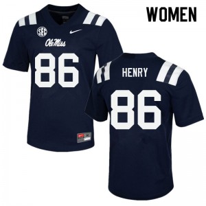 Womens Ole Miss #86 JJ Henry Navy Stitched Jerseys 861618-611
