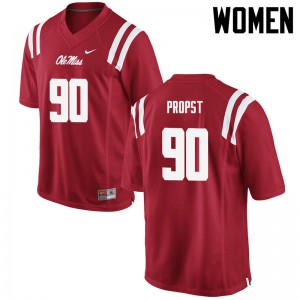 Women's University of Mississippi #90 Jack Propst Red Football Jersey 785861-611
