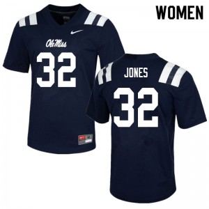 Women Ole Miss #32 Jacquez Jones Navy Stitch Jerseys 152223-196