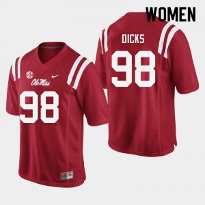 Women's Ole Miss #98 Jaden Dicks Red NCAA Jerseys 615601-829