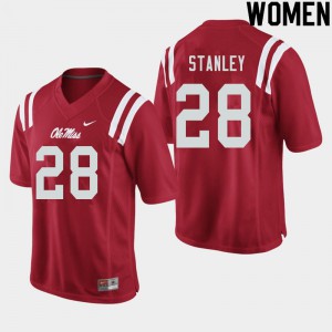 Women Ole Miss #28 Jay Stanley Red Stitched Jerseys 624759-266