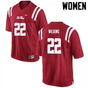 Womens Ole Miss #22 Jordan Wilkins Red Football Jersey 231708-718