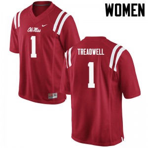 Women Ole Miss #1 Laquon Treadwell Red Embroidery Jerseys 339443-779