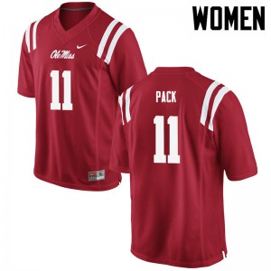 Womens Ole Miss #11 Markell Pack Red Embroidery Jersey 897049-532