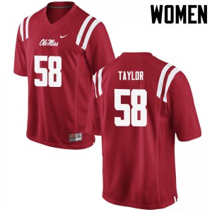 Women Ole Miss #58 Mike Taylor Red Football Jersey 550127-608