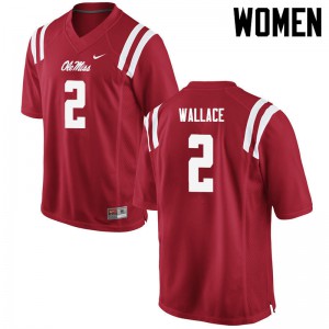 Womens Ole Miss #2 Mike Wallace Red Stitch Jersey 318019-335