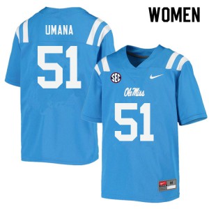 Womens Ole Miss #51 Orlando Umana Powder Blue Football Jerseys 335444-886